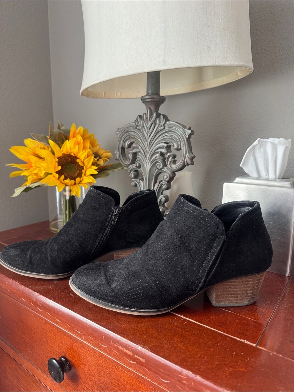 Life Stride Black Suede Low Heel Ankle Booties